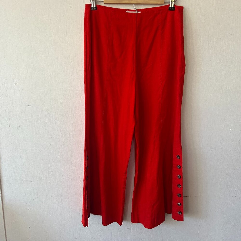 Anthropologie Wide Leg Linen Blend Pants Womens 10 Red Cropped Boho Fairy